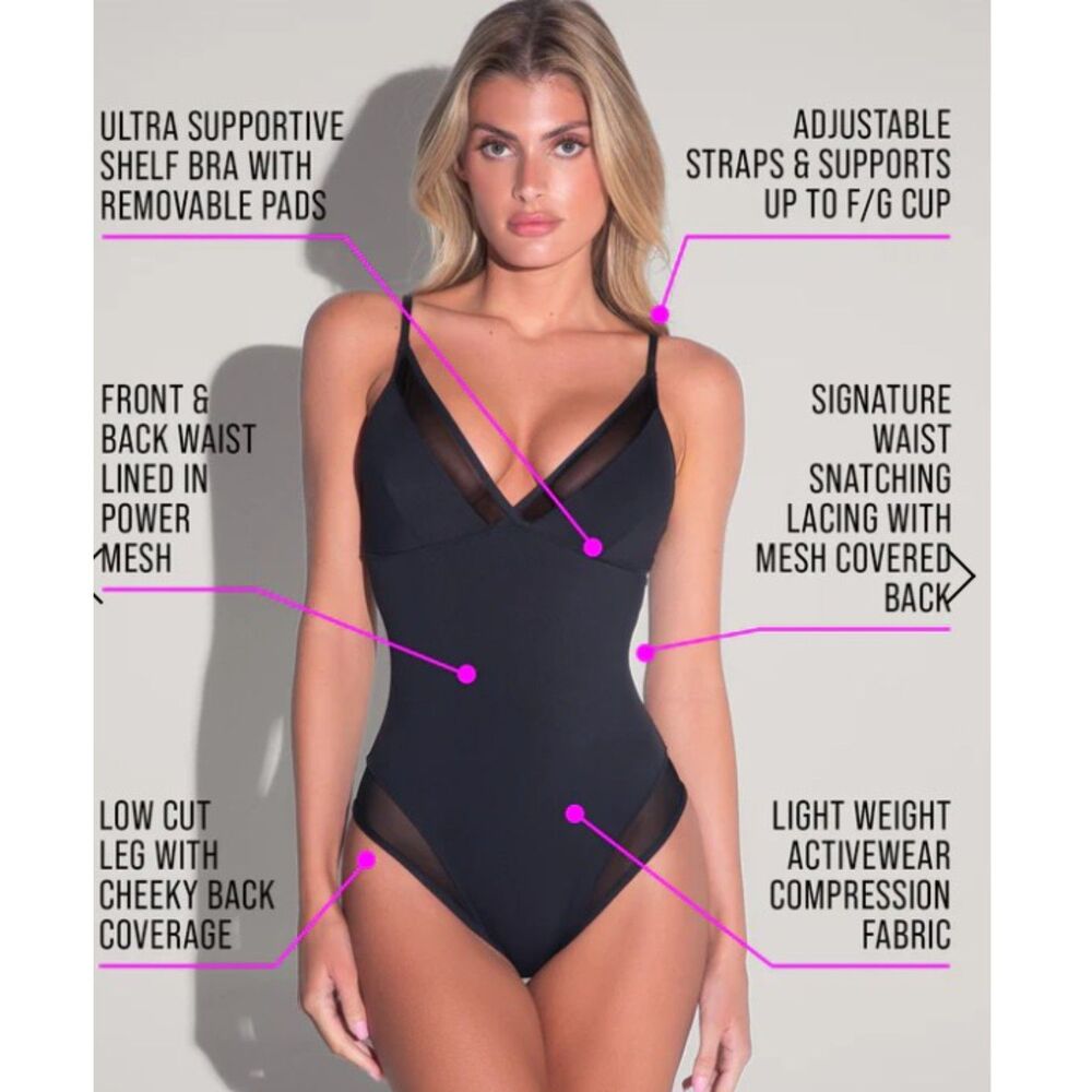 TA3 Mesh Sculpting One Piece Swimsuit XS Reg Long Tummy Control Black NWT - Picture 3 of 8